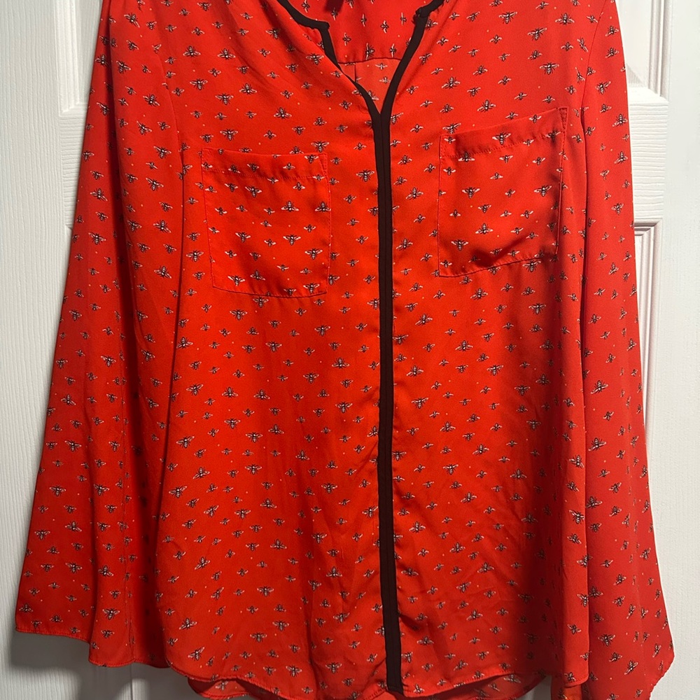 Libby Edelman Vibrant Red Blouse with Black Accents